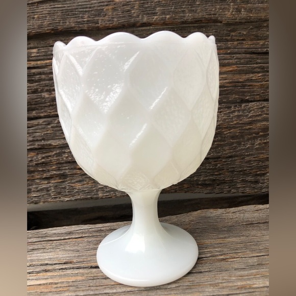 Milk Glass white goblet Farmhouse style Retro glassware  pretty pedestal compote - Picture 6 of 10
